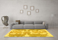 Machine Washable Abstract Yellow Modern Rug, wshabs1082yw