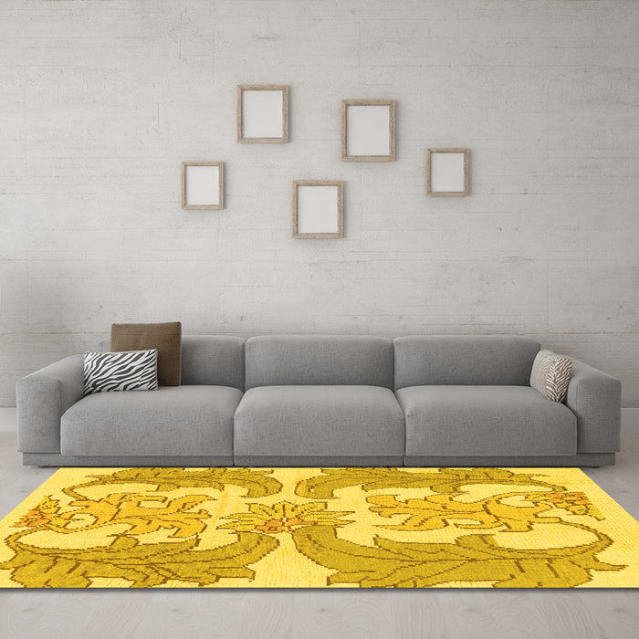 Machine Washable Abstract Yellow Modern Rug in a Living Room, wshabs1082yw