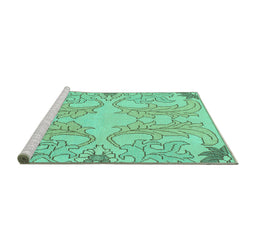 Sideview of Machine Washable Abstract Turquoise Modern Area Rugs, wshabs1083turq