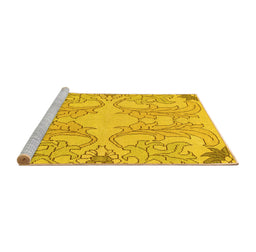 Sideview of Machine Washable Abstract Yellow Modern Rug, wshabs1083yw