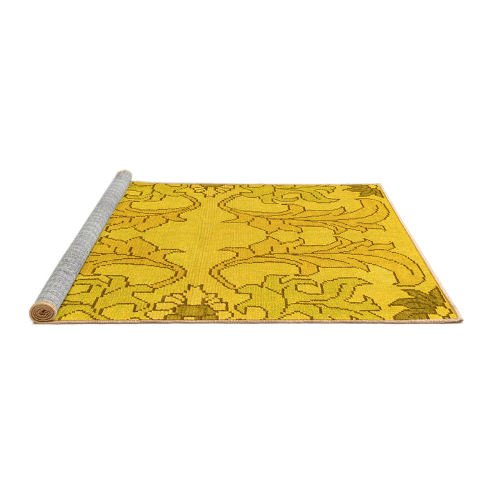 Sideview of Machine Washable Abstract Yellow Modern Rug, wshabs1083yw