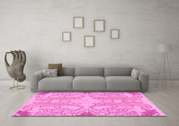Machine Washable Abstract Pink Modern Rug in a Living Room, wshabs1083pnk