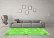 Machine Washable Abstract Green Modern Area Rugs in a Living Room,, wshabs1083grn