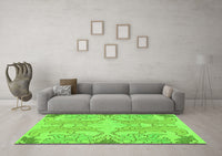 Machine Washable Abstract Green Modern Rug, wshabs1083grn