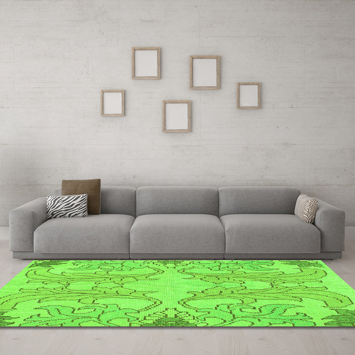 Machine Washable Abstract Green Modern Area Rugs in a Living Room,, wshabs1083grn