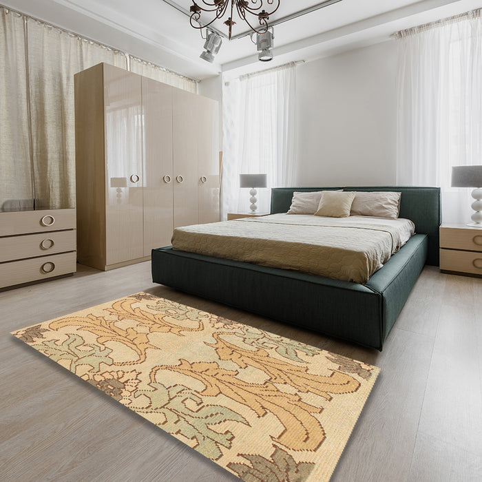 Round Abstract Bronze Brown Modern Rug in a Office, abs1083