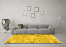 Machine Washable Abstract Yellow Modern Rug in a Living Room, wshabs1083yw