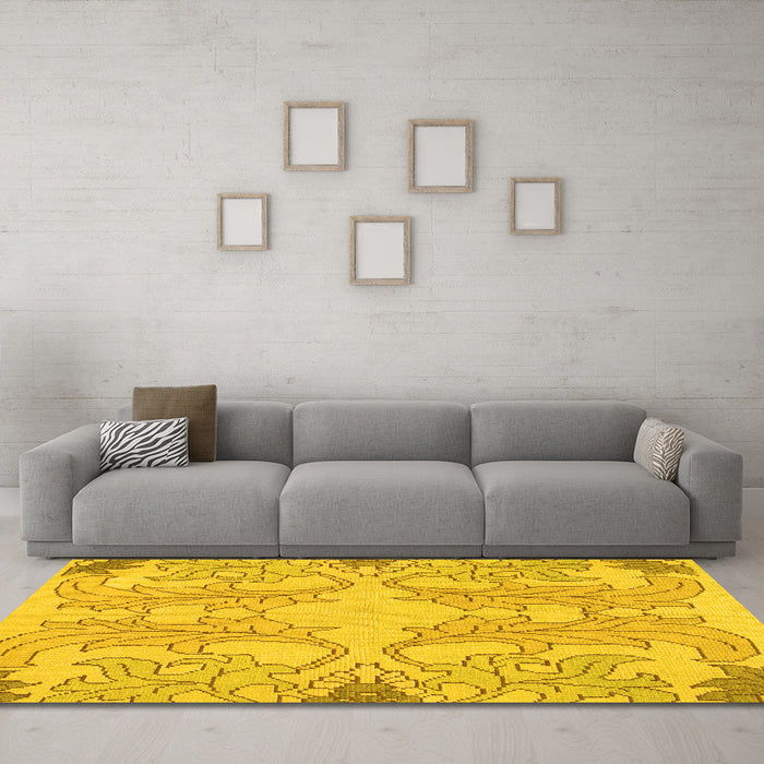 Machine Washable Abstract Yellow Modern Rug in a Living Room, wshabs1083yw