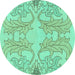 Round Machine Washable Abstract Turquoise Modern Area Rugs, wshabs1083turq