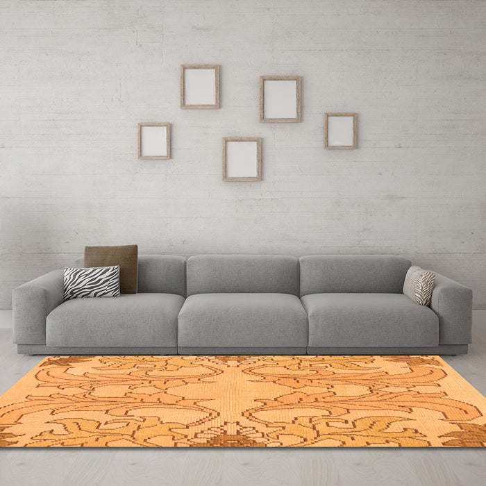 Machine Washable Abstract Orange Modern Area Rugs in a Living Room, wshabs1083org