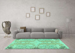 Machine Washable Abstract Turquoise Modern Area Rugs in a Living Room,, wshabs1083turq
