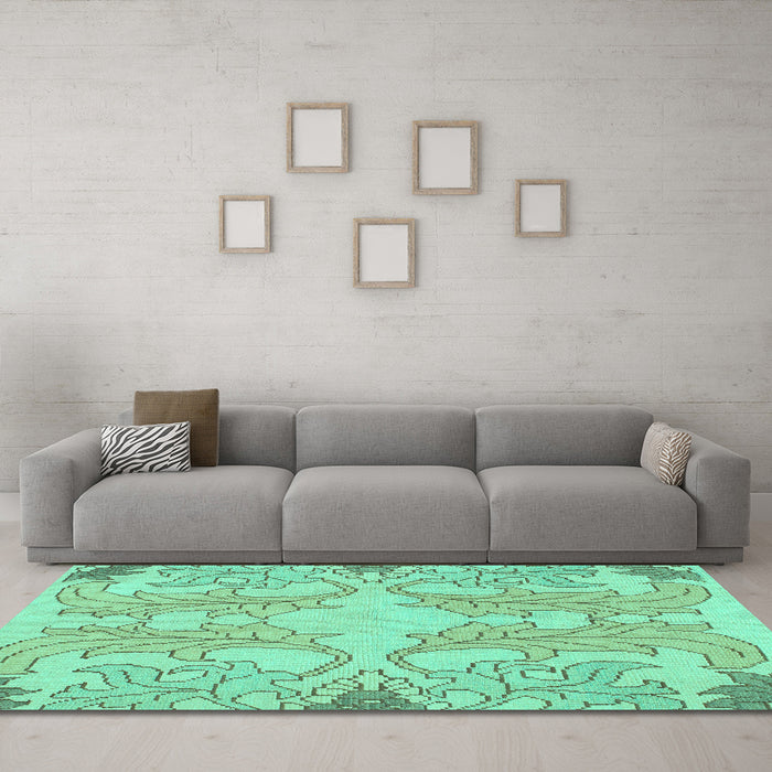 Machine Washable Abstract Turquoise Modern Area Rugs in a Living Room,, wshabs1083turq