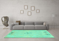 Machine Washable Abstract Turquoise Modern Rug, wshabs1084turq