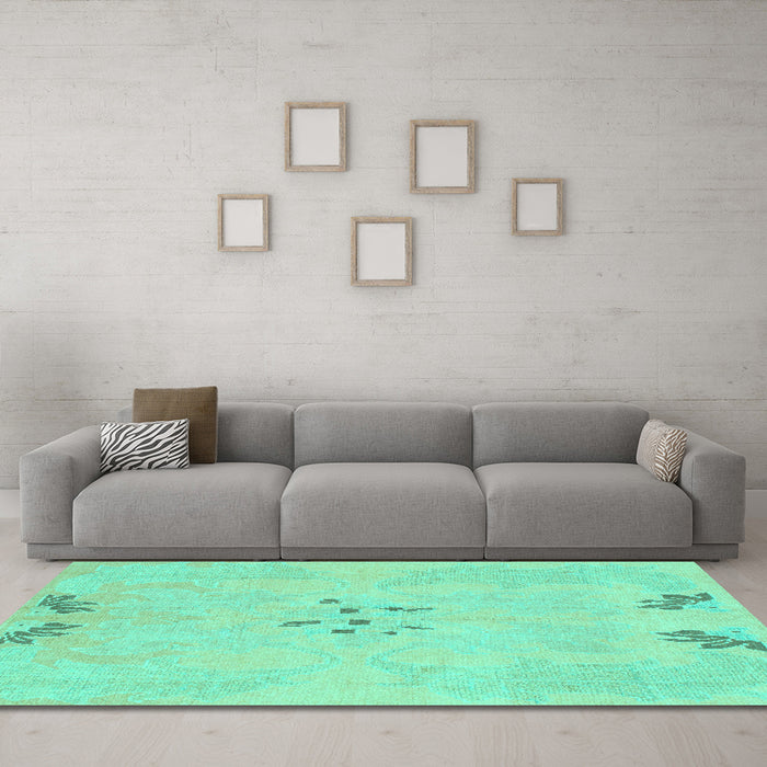 Machine Washable Abstract Turquoise Modern Area Rugs in a Living Room,, wshabs1084turq