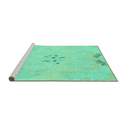 Sideview of Machine Washable Abstract Turquoise Modern Area Rugs, wshabs1084turq