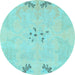 Round Machine Washable Abstract Light Blue Modern Rug, wshabs1084lblu