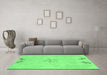 Machine Washable Abstract Emerald Green Modern Area Rugs in a Living Room,, wshabs1084emgrn