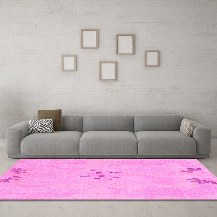 Machine Washable Abstract Pink Modern Rug in a Living Room, wshabs1084pnk