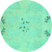 Round Abstract Turquoise Modern Rug, abs1084turq