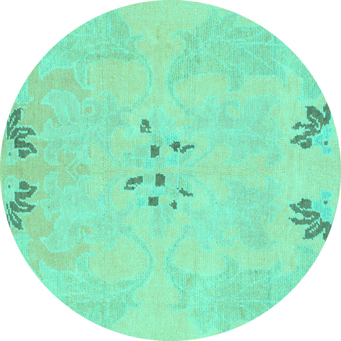 Round Machine Washable Abstract Turquoise Modern Area Rugs, wshabs1084turq