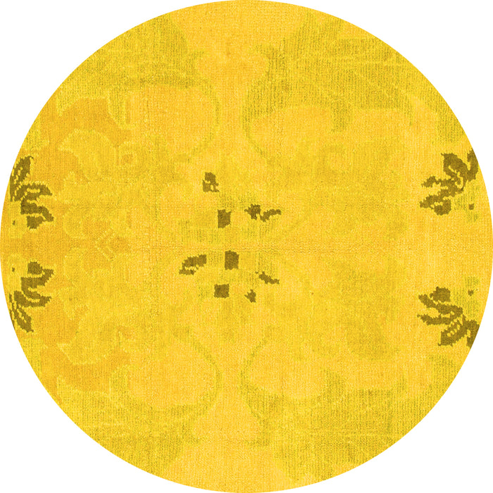 Round Machine Washable Abstract Yellow Modern Rug, wshabs1084yw