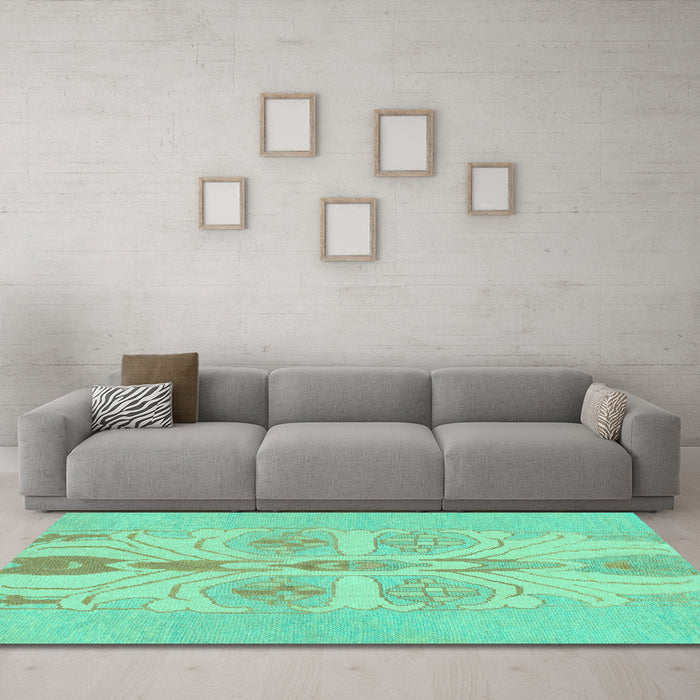 Machine Washable Abstract Turquoise Modern Area Rugs in a Living Room,, wshabs1085turq