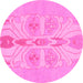 Round Machine Washable Abstract Pink Modern Rug, wshabs1085pnk