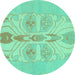 Round Abstract Turquoise Modern Rug, abs1085turq