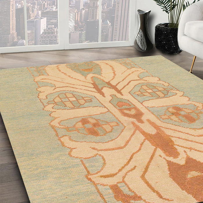 Round Abstract Yellow Modern Rug in a Office, abs1085