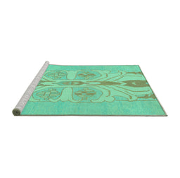 Sideview of Machine Washable Abstract Turquoise Modern Area Rugs, wshabs1085turq