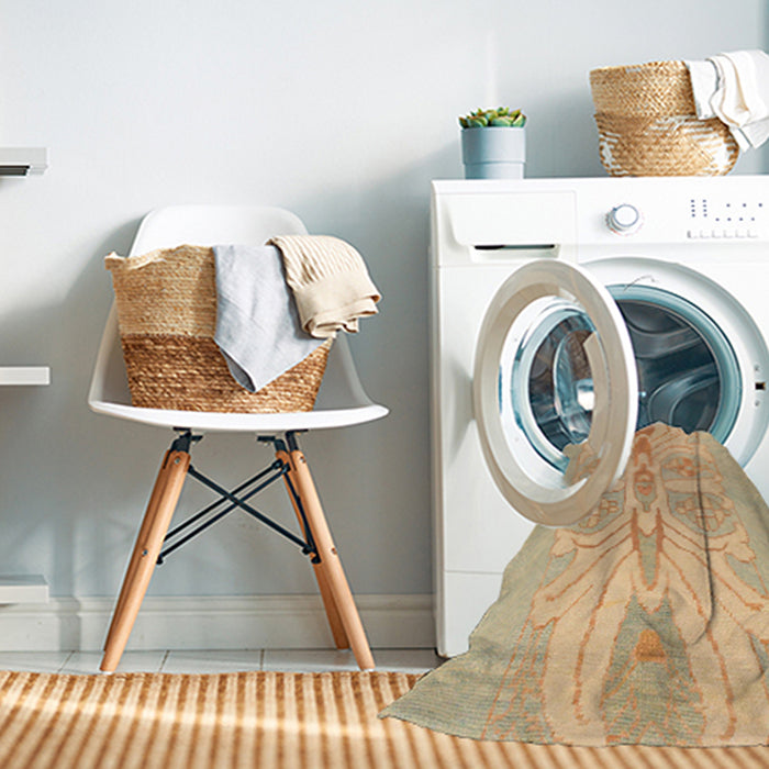 Machine Washable Abstract Yellow Rug in a Washing Machine, wshabs1085