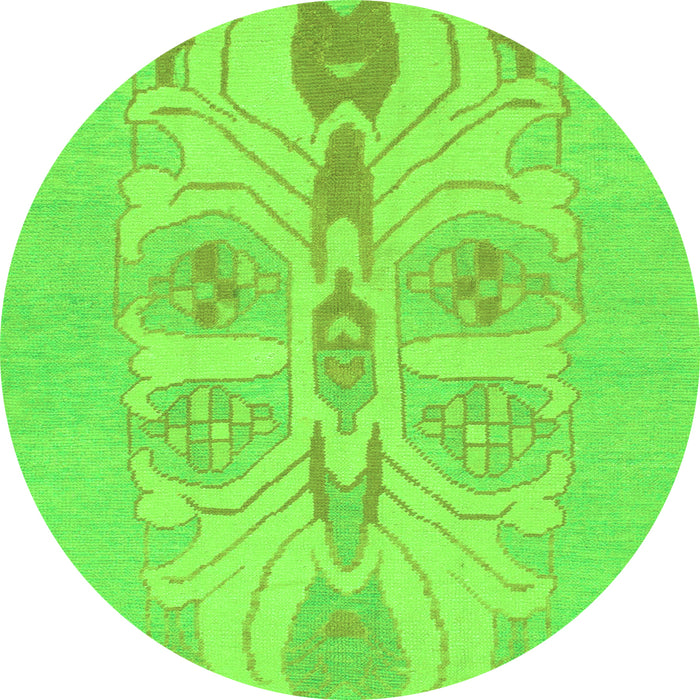 Round Machine Washable Abstract Green Modern Area Rugs, wshabs1085grn