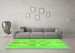 Machine Washable Abstract Green Modern Area Rugs in a Living Room,, wshabs1085grn