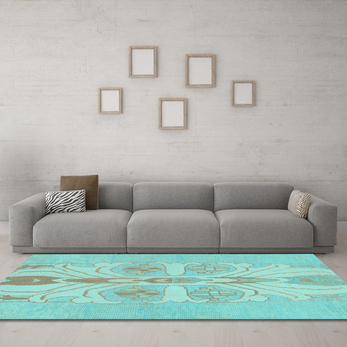 Machine Washable Abstract Light Blue Modern Rug in a Living Room, wshabs1085lblu
