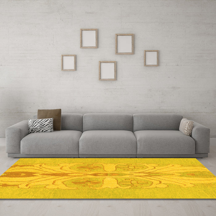 Machine Washable Abstract Yellow Modern Rug in a Living Room, wshabs1085yw
