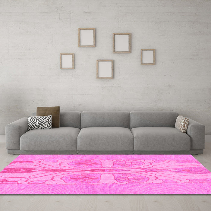 Machine Washable Abstract Pink Modern Rug in a Living Room, wshabs1085pnk