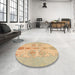 Round Machine Washable Abstract Yellow Rug in a Office, wshabs1085