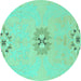 Round Machine Washable Abstract Turquoise Modern Area Rugs, wshabs1086turq