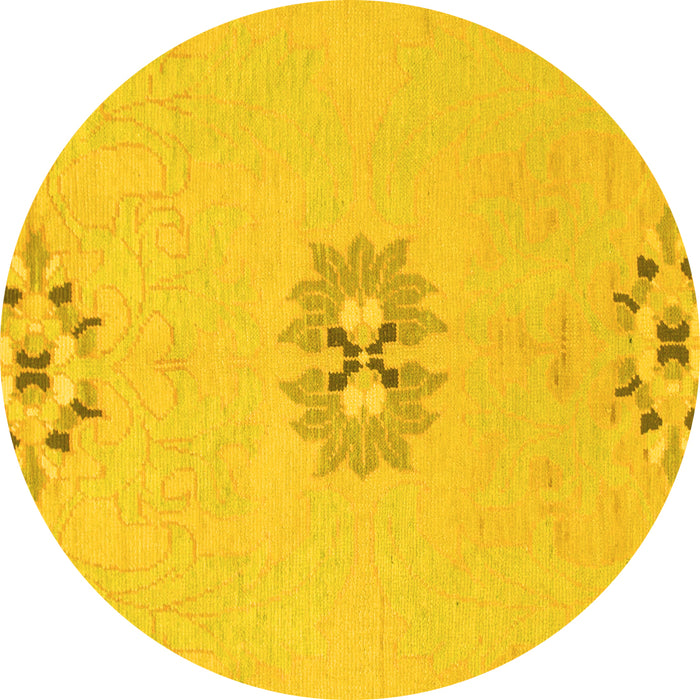Round Machine Washable Abstract Yellow Modern Rug, wshabs1086yw