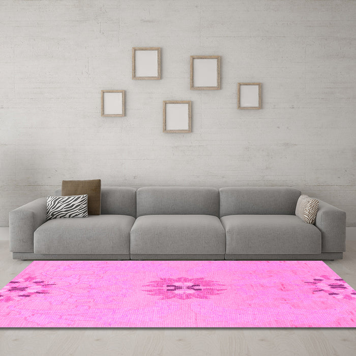 Machine Washable Abstract Pink Modern Rug in a Living Room, wshabs1086pnk