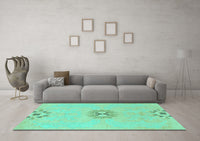 Machine Washable Abstract Turquoise Modern Rug, wshabs1086turq