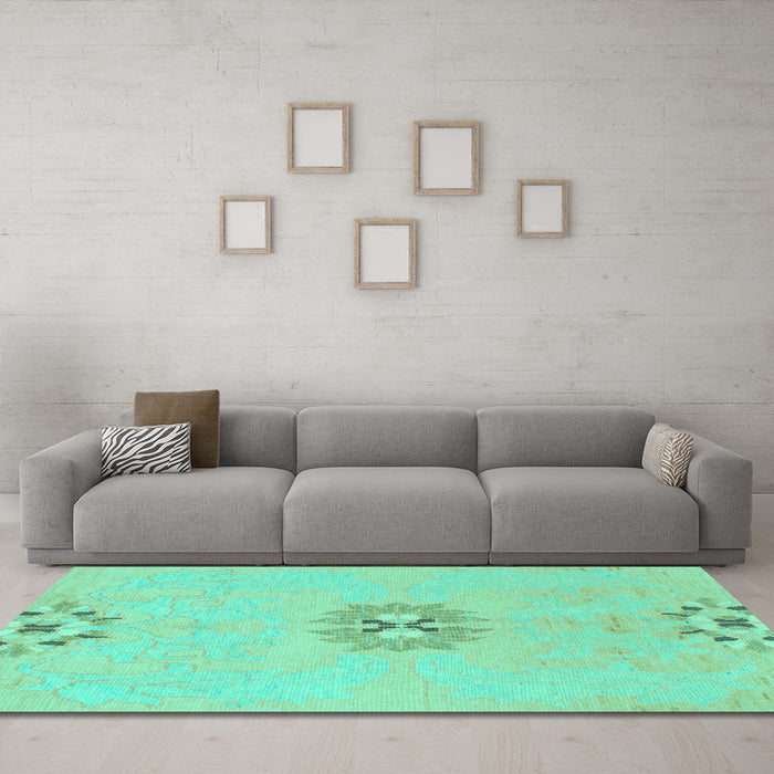 Machine Washable Abstract Turquoise Modern Area Rugs in a Living Room,, wshabs1086turq