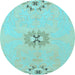 Round Machine Washable Abstract Light Blue Modern Rug, wshabs1086lblu