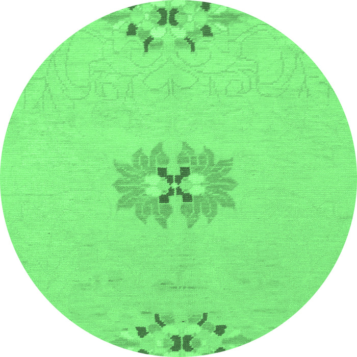 Round Machine Washable Abstract Emerald Green Modern Area Rugs, wshabs1086emgrn