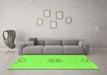 Machine Washable Abstract Green Modern Area Rugs in a Living Room,, wshabs1086grn