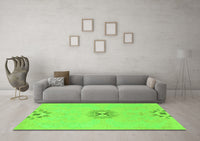 Machine Washable Abstract Green Modern Rug, wshabs1086grn