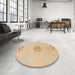 Round Machine Washable Abstract Yellow Rug in a Office, wshabs1086