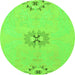 Round Machine Washable Abstract Green Modern Area Rugs, wshabs1086grn