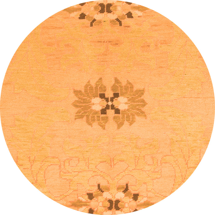 Round Machine Washable Abstract Orange Modern Area Rugs, wshabs1086org