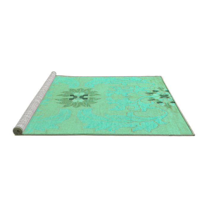 Sideview of Machine Washable Abstract Turquoise Modern Area Rugs, wshabs1086turq